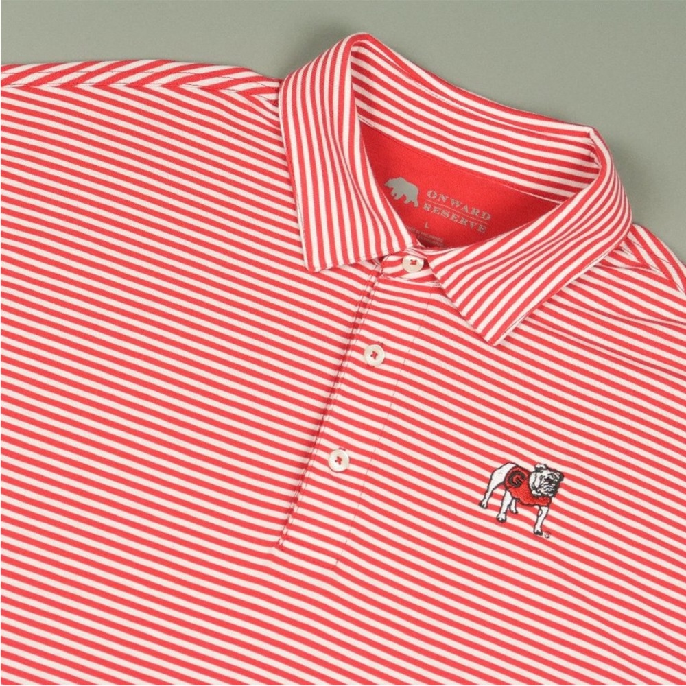 Onward Reserve UGA Georgia Bulldogs Striped Golf Polo Shirt in Red Size Large.